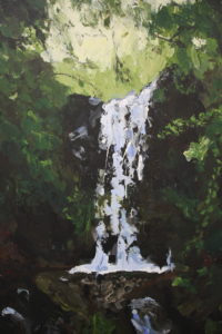 Painting of impression of a landscape with waterfall